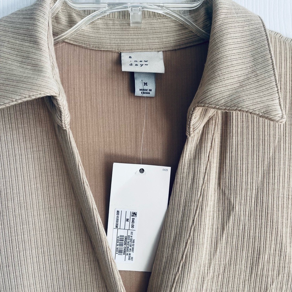 A New Day Short Cap Sleeve Ribbed Polo Midi Bodycon Dress Medium Irish Cream NWT - Picture 5 of 13